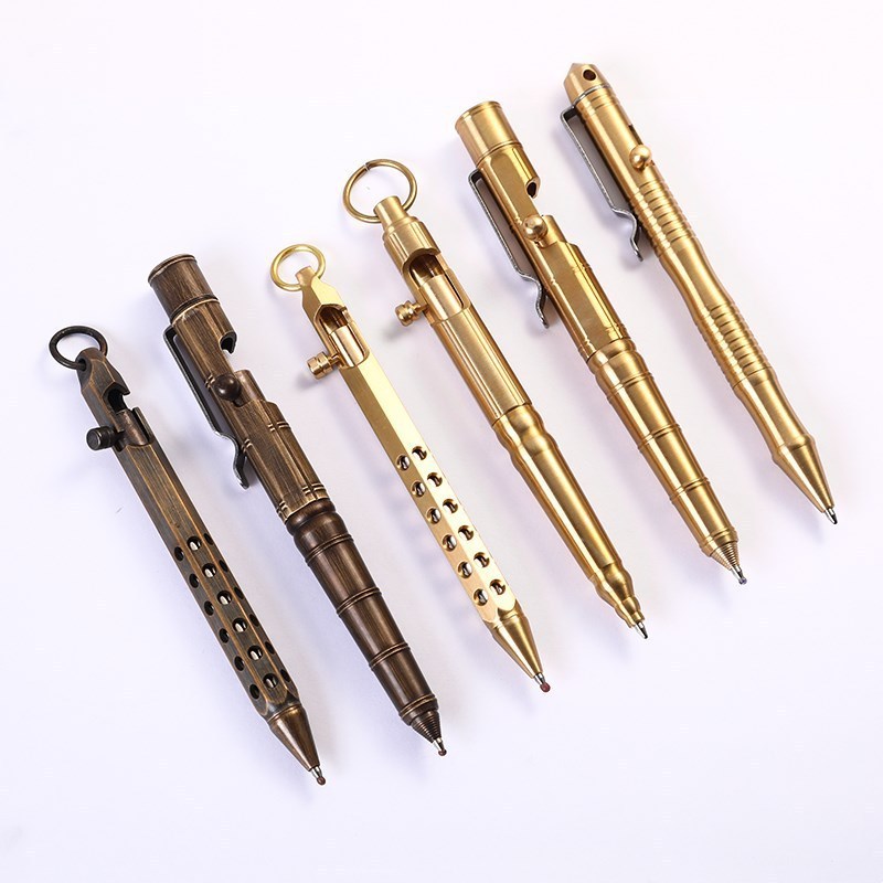 High Quality Heavy Out Door Cool Ball Pen Personalized Bolt Action Pen Sold Brass Man Travel Gifts Pen With Box