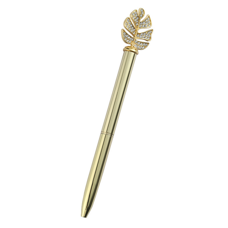 Personalized Lucky Diamond Leaf Metal Golden Chrome Luxury Pen