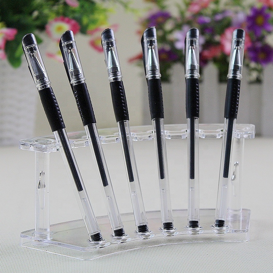 Clear Display Stand 6-Slots Pen Display Stand Eyebrow Pens Stand Makeup Brush Rack Organizer Plastic Pen Holder