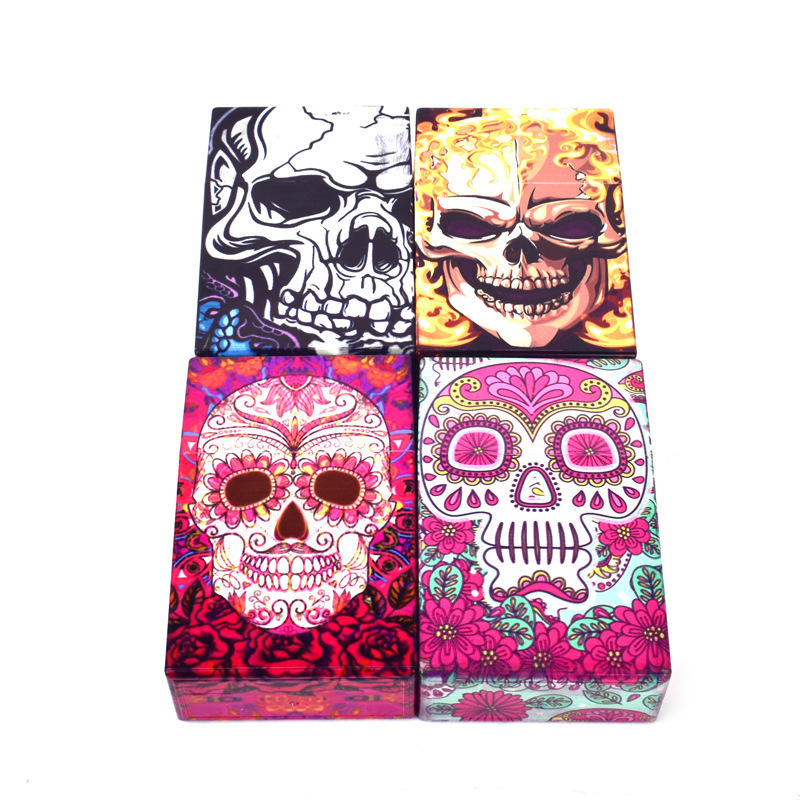 20pcs pack tobacco waterproof custom colorful clear glow in dark skull acrylic plastic flip-top cigarette case