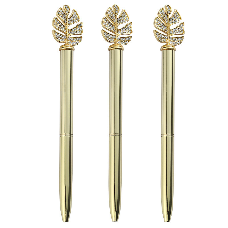 Personalized Lucky Diamond Leaf Metal Golden Chrome Luxury Pen