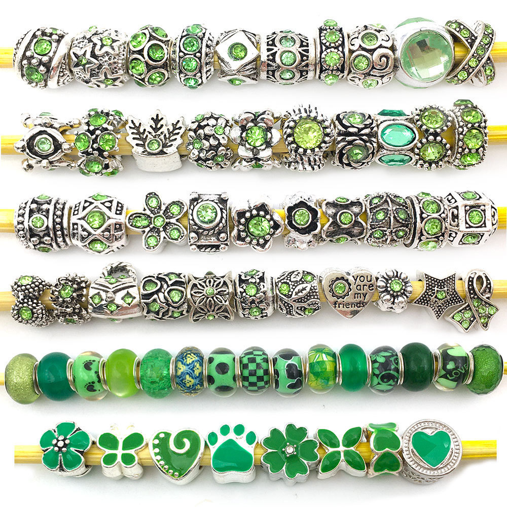 Assorted Antique Silver Rhinestone Lampwork Charms Beads Large Hole Spacer Beads for Bracelet Necklace