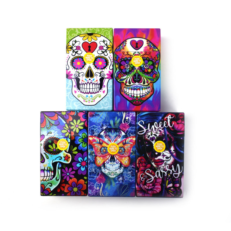 20pcs pack tobacco waterproof custom colorful clear glow in dark skull acrylic plastic flip-top cigarette case