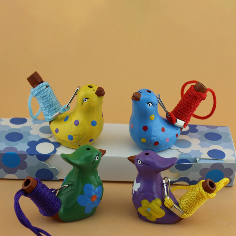 small bird whistle Hand painted cute animal shape kids gifts lanyard ceramic clay toy music water bird whistle