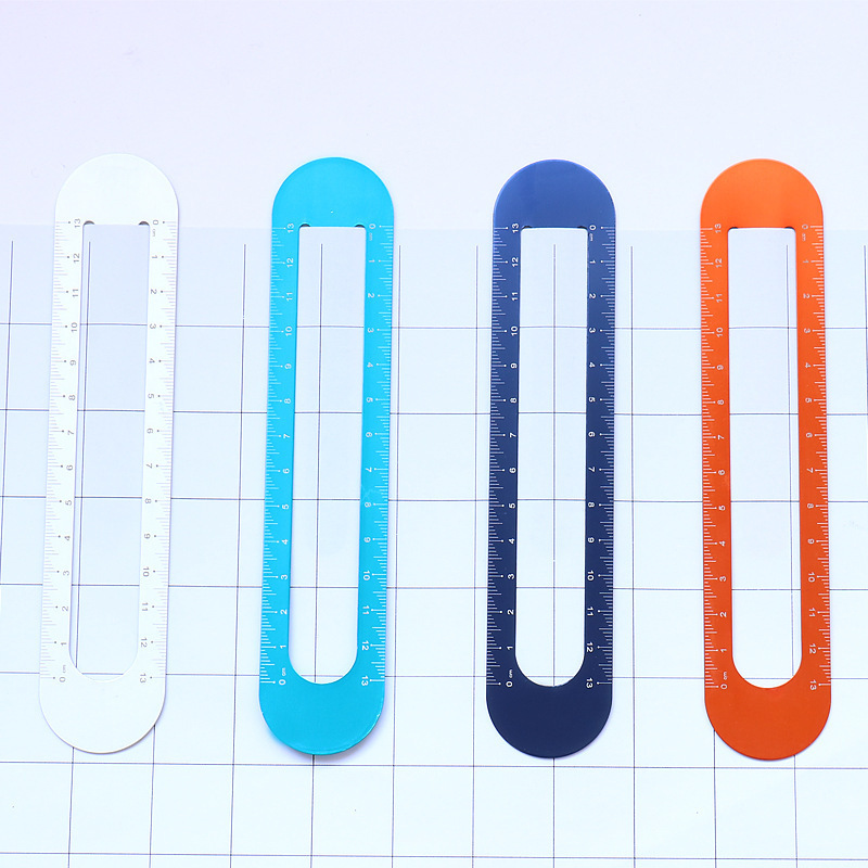 Multi-function custom logo promotional bookmarks U shape aluminium metal ruler paper clip bookmarks