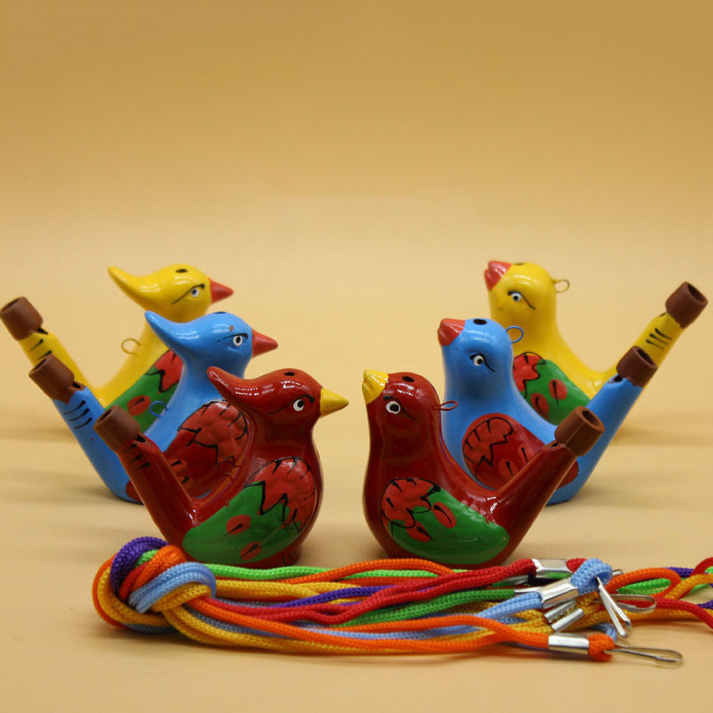 small bird whistle Hand painted cute animal shape kids gifts lanyard ceramic clay toy music water bird whistle