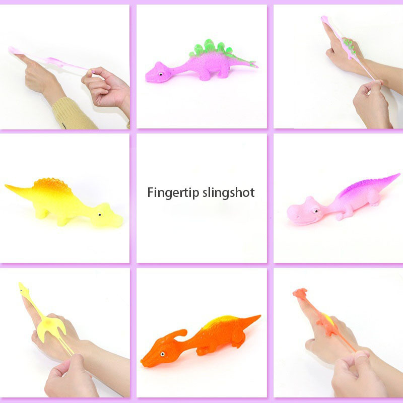 Novelty Funny Stretchable Flick Rubber Animals Dinosaurs frog Turkey Finger Slingshot Toy