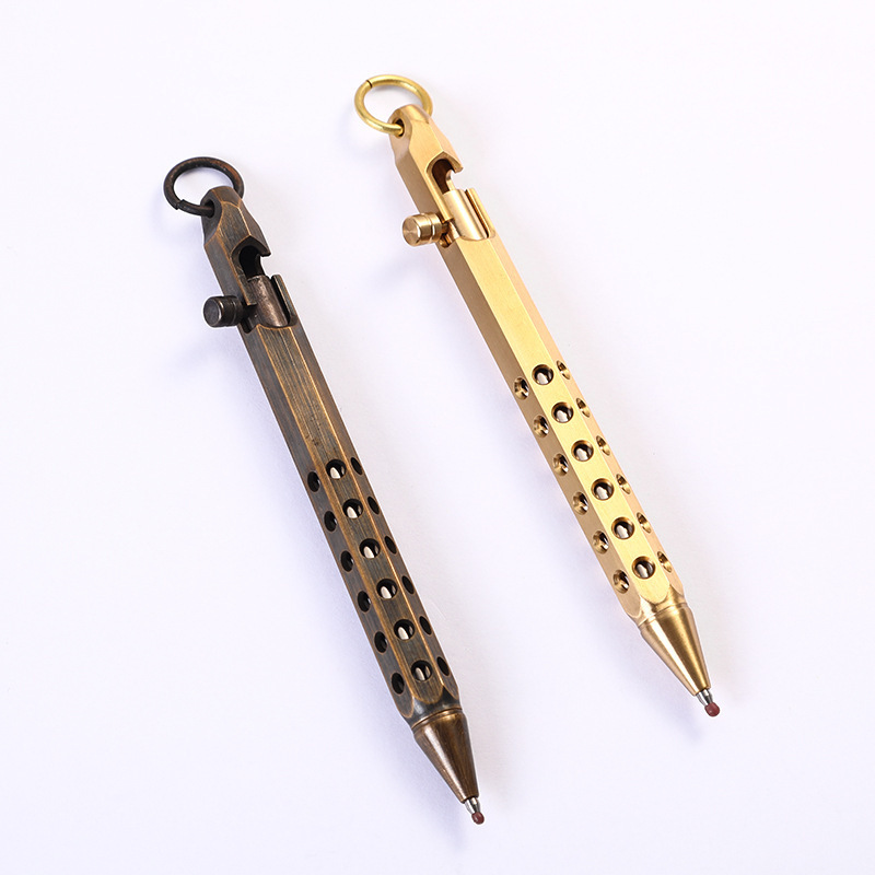 High Quality Heavy Out Door Cool Ball Pen Personalized Bolt Action Pen Sold Brass Man Travel Gifts Pen With Box