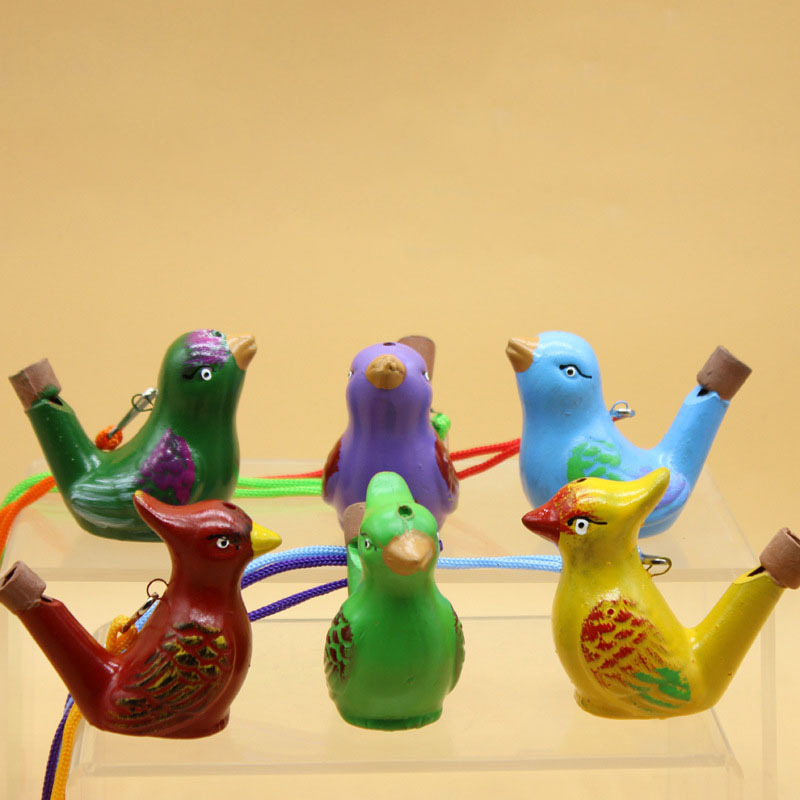 small bird whistle Hand painted cute animal shape kids gifts lanyard ceramic clay toy music water bird whistle