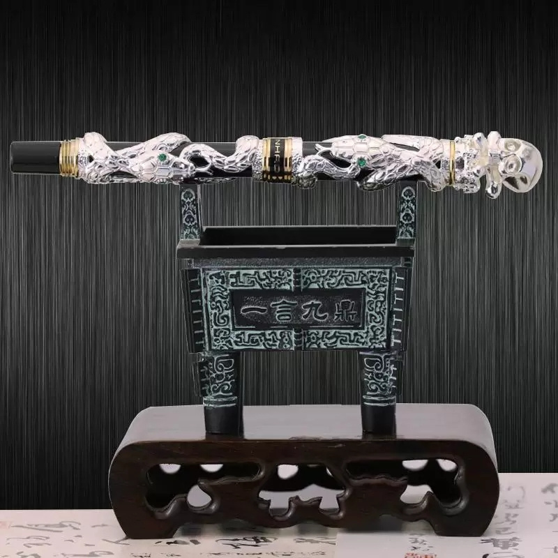 Jinhao Special Men Easter Gifts Sculpture Emboss Totem Antique Retro Solid Metal Black Snake Skull Head Fountain Pen Fine Nib