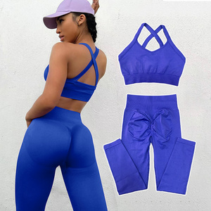 Women Seamless Yoga Set Wholesale Custom Gym Sport Wear Bra Peach Butt Lifting Workout Leggings Active Wear Fitness 2 Pieces Set