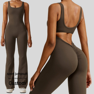 2023 New Hollow Out Back Jumpsuit Yoga Overalls Women Active Gym Scrunch Workout Clothes Flare Pants Bodycon Jumpsuits