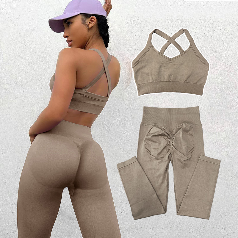 Women Seamless Yoga Set Wholesale Custom Gym Sport Wear Bra Peach Butt Lifting Workout Leggings Active Wear Fitness 2 Pieces Set