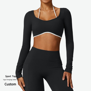 Wholesale New Design Yoga Top Women Sexy Fitness Crop Top Hollow Back Design Slim Tee Shirts Long Sleeve Sports Workout Clothes