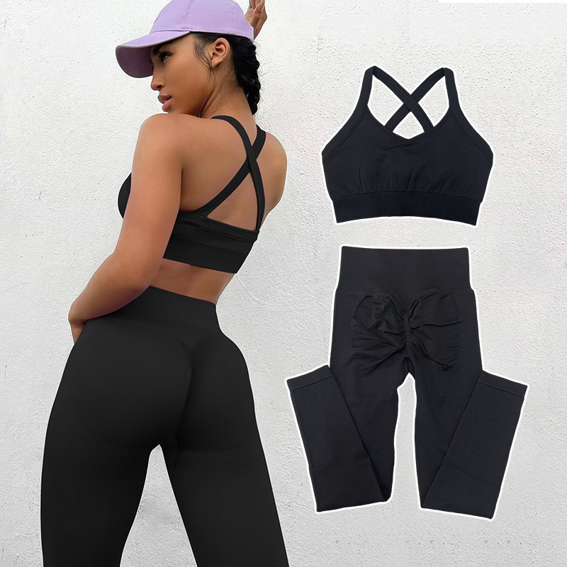 Women Seamless Yoga Set Wholesale Custom Gym Sport Wear Bra Peach Butt Lifting Workout Leggings Active Wear Fitness 2 Pieces Set