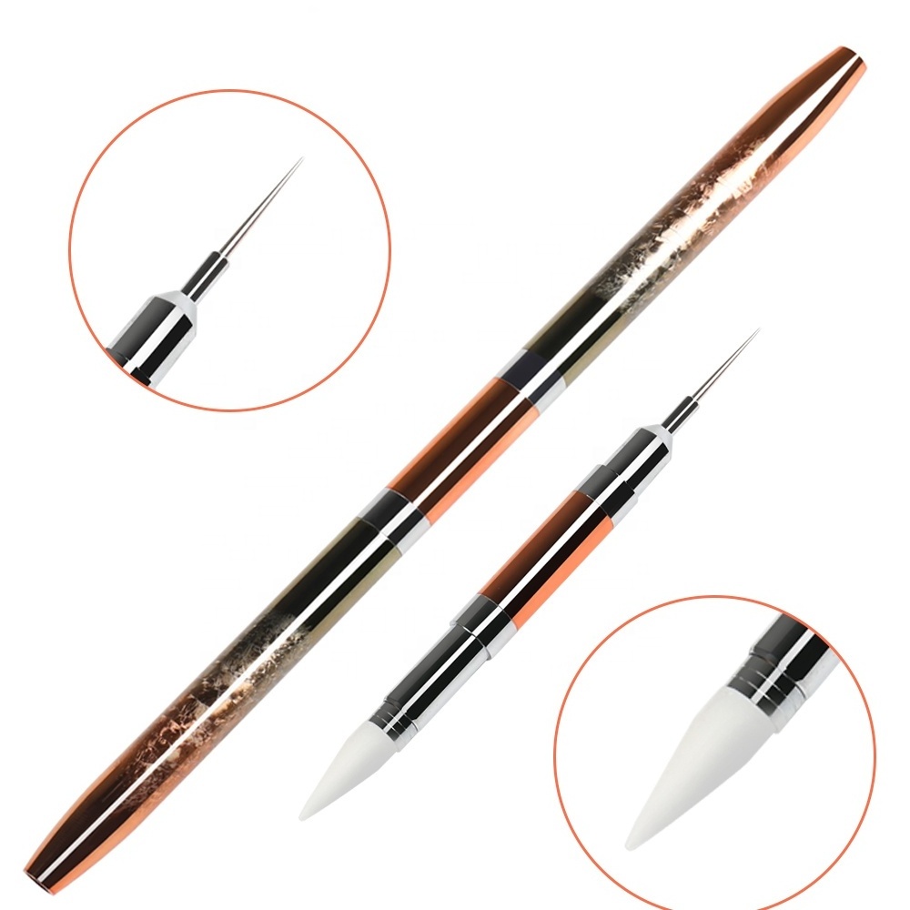 New 2021 Custom Logo gold metal handle wax nail art dotting pencil pen tool gem rhinestones picker dotting pen