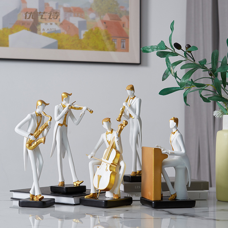 Modern Musical Instrument Musician Character Home Ornaments Decorations Violin Piano Cello Band Resin Crafts