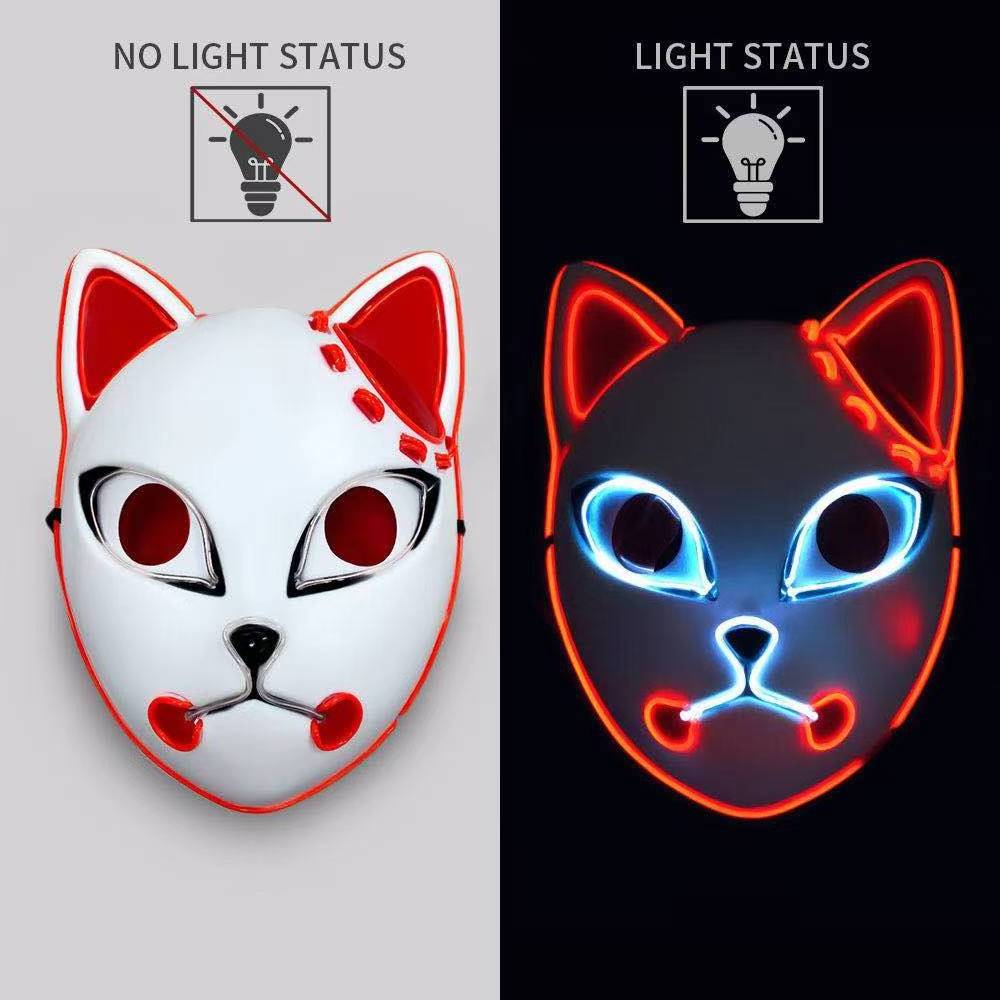 Halloween Rave Neon Mask Anime Demon Slayer Cosplay Masks Led El Wire Cat Face Costume Props Mask