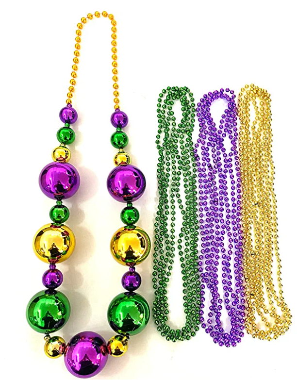 10 pcs/set Mardi Gras Purple Gold Green Carnival Metallic Bead Necklaces For Festivals Parades Night Club Dress-up Events Decor