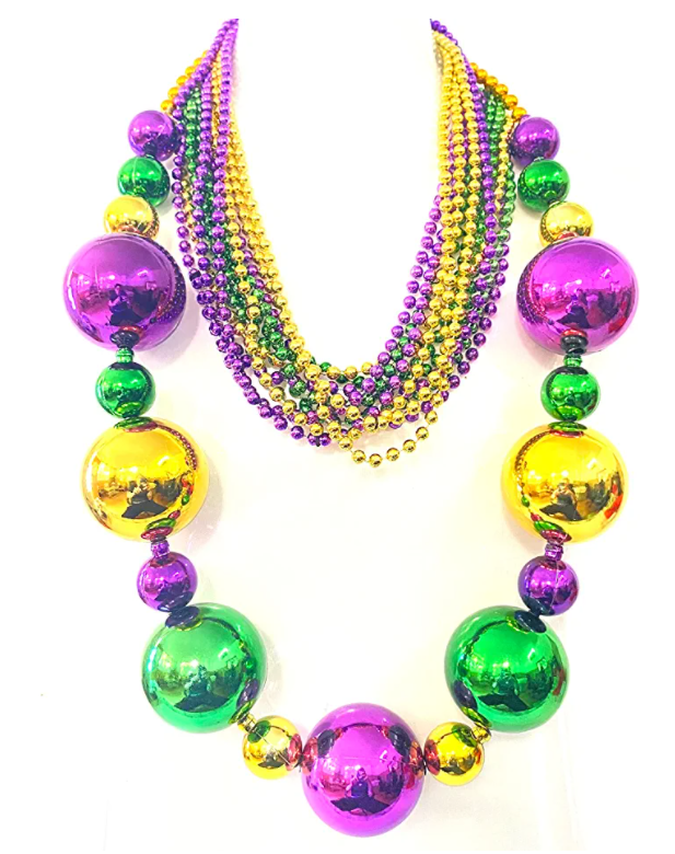 10 pcs/set Mardi Gras Purple Gold Green Carnival Metallic Bead Necklaces For Festivals Parades Night Club Dress-up Events Decor