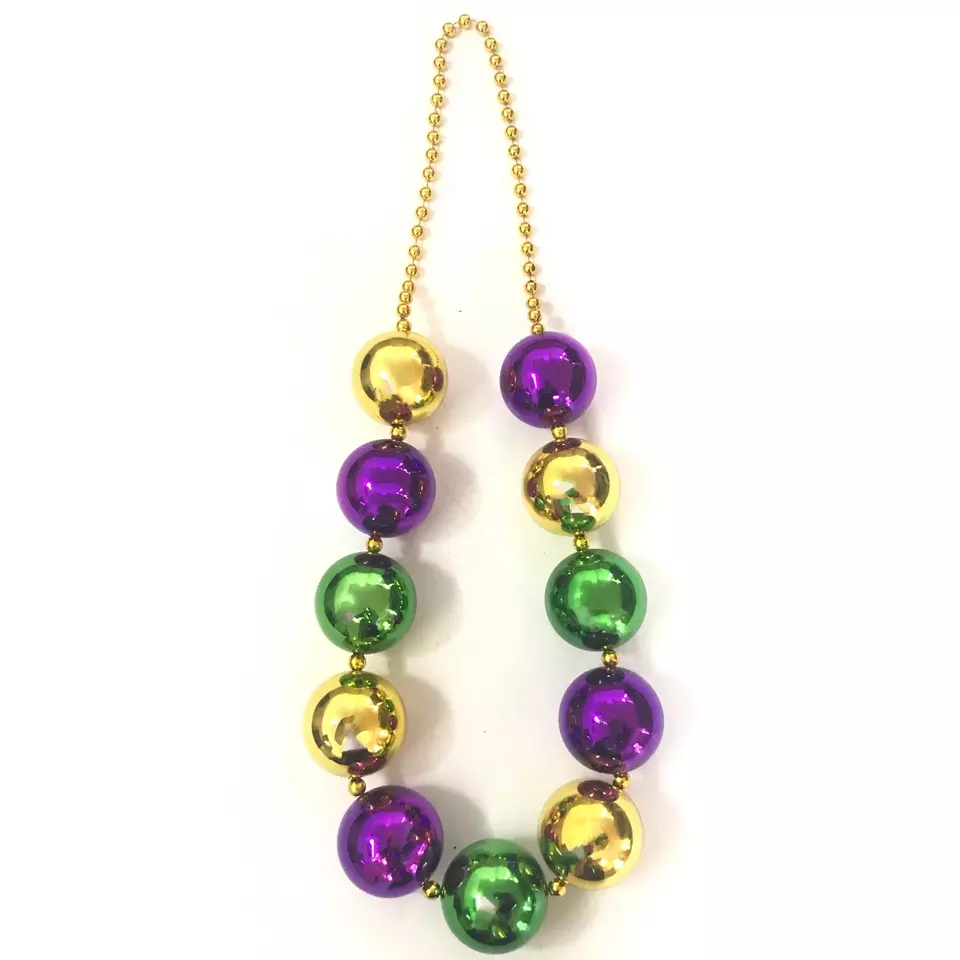 10 pcs/set Mardi Gras Purple Gold Green Carnival Metallic Bead Necklaces For Festivals Parades Night Club Dress-up Events Decor