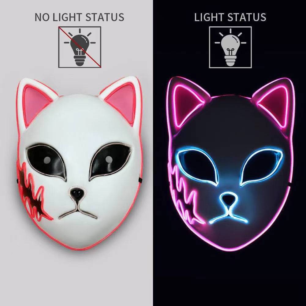 Halloween Rave Neon Mask Anime Demon Slayer Cosplay Masks Led El Wire Cat Face Costume Props Mask