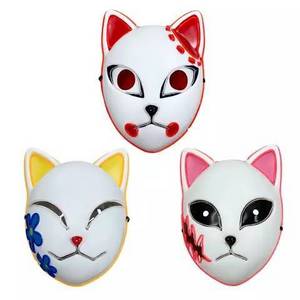 Halloween Rave Neon Mask Anime Demon Slayer Cosplay Masks Led El Wire Cat Face Costume Props Mask