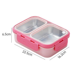 Amazon hot sale leak proof 2 compartments 304 stainless steel food container with cutlery and locks lunch box for students