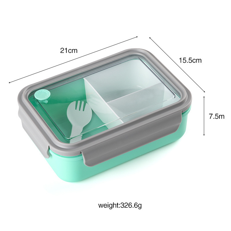 plastic lunch box with divided inner box and spoon BPA free bento box with clear lid and locks 1.25L