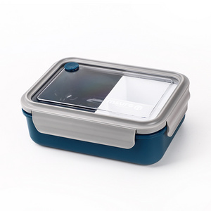 plastic lunch box with divided inner box and spoon BPA free bento box with clear lid and locks 1.25L