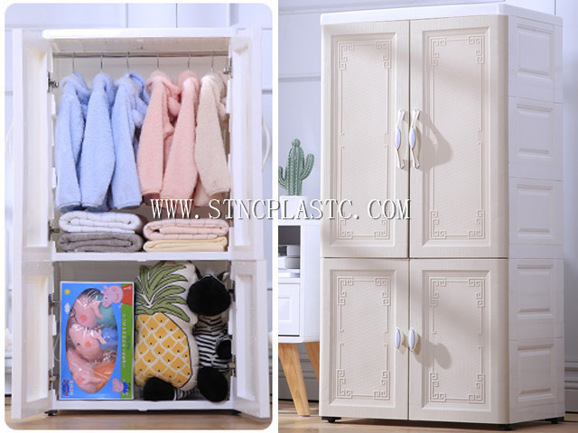 double layer sides opening door plastic wardrobe with hanging and plastic board 6 tries storage drawer organizer