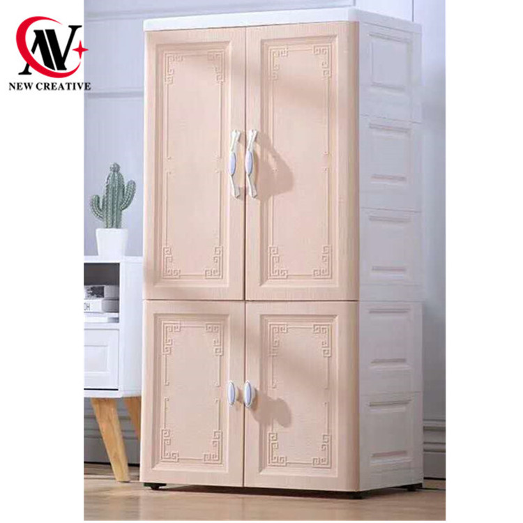 double layer sides opening door plastic wardrobe with hanging and plastic board 6 tries storage drawer organizer