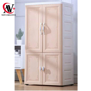 double layer sides opening door plastic wardrobe with hanging and plastic board 6 tries storage drawer organizer