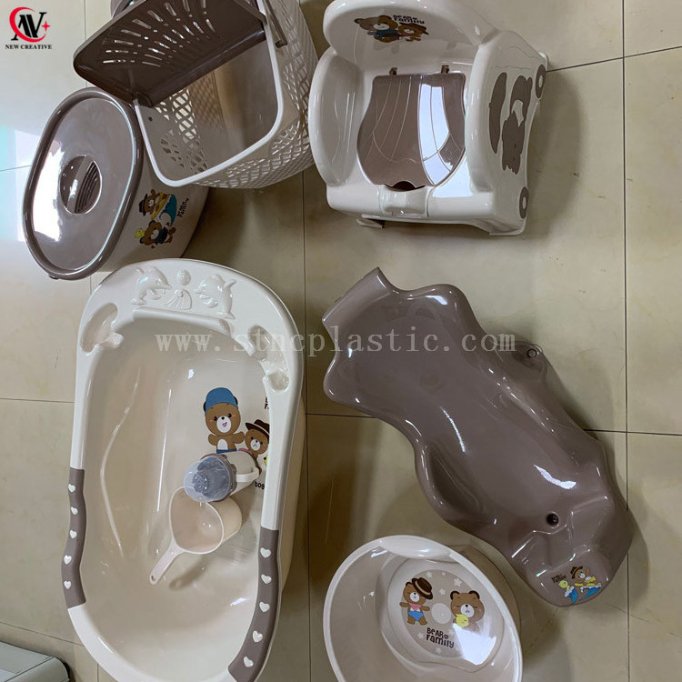 Bear Oval Bucket Basin squeezer water ladle baby potty babth rack plastic basket BABY BATH SET-8PCS