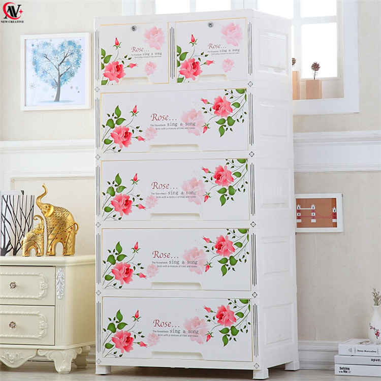 Rose Plastic Portable Closet Cloth Wardrobe Multipurpose Storage Cabinet w/5 Bin Drawers