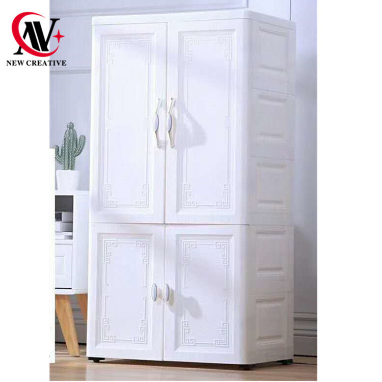 double layer sides opening door plastic wardrobe with hanging and plastic board 6 tries storage drawer organizer