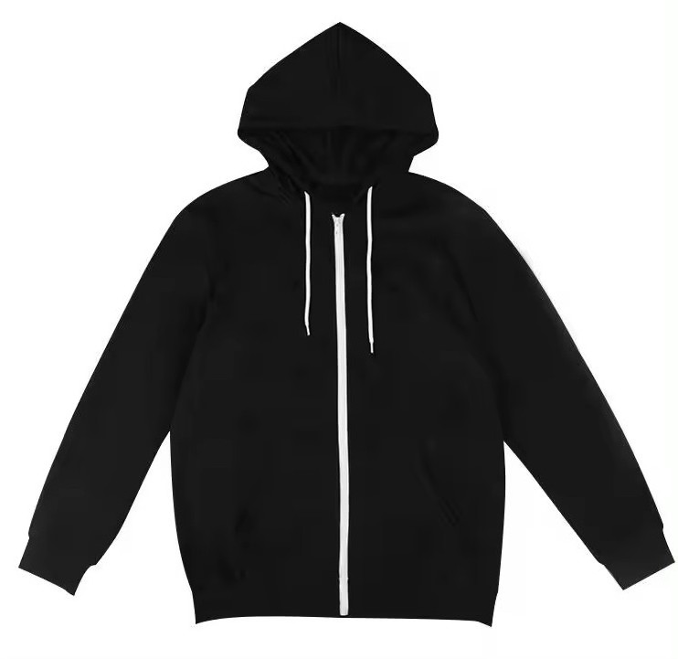 Black Hoodies White Strings Zip Up Hoodie Sets 450 GSM Full Zip UP Hoodie