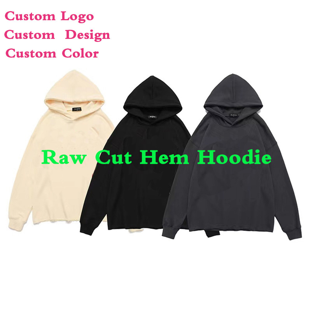 Custom Design Raw Hem Hoodies Sweatshirts Unisex 100 Cotton Crop Cut Edge Hoodie Printing Cut Edge Custom Cut And Sew Hoodie