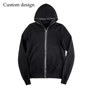 Black Hoodies White Strings Zip Up Hoodie Sets 450 GSM Full Zip UP Hoodie