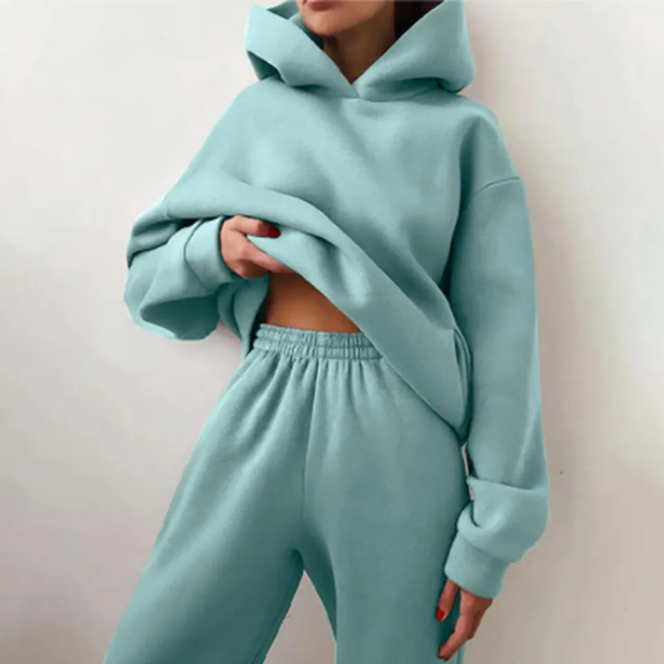 Apparel > women's Clothing > women's Hoodies&Sweatshirts Oem Customized Graphic Plus Size Women's Oversize Blank Hoodies Set