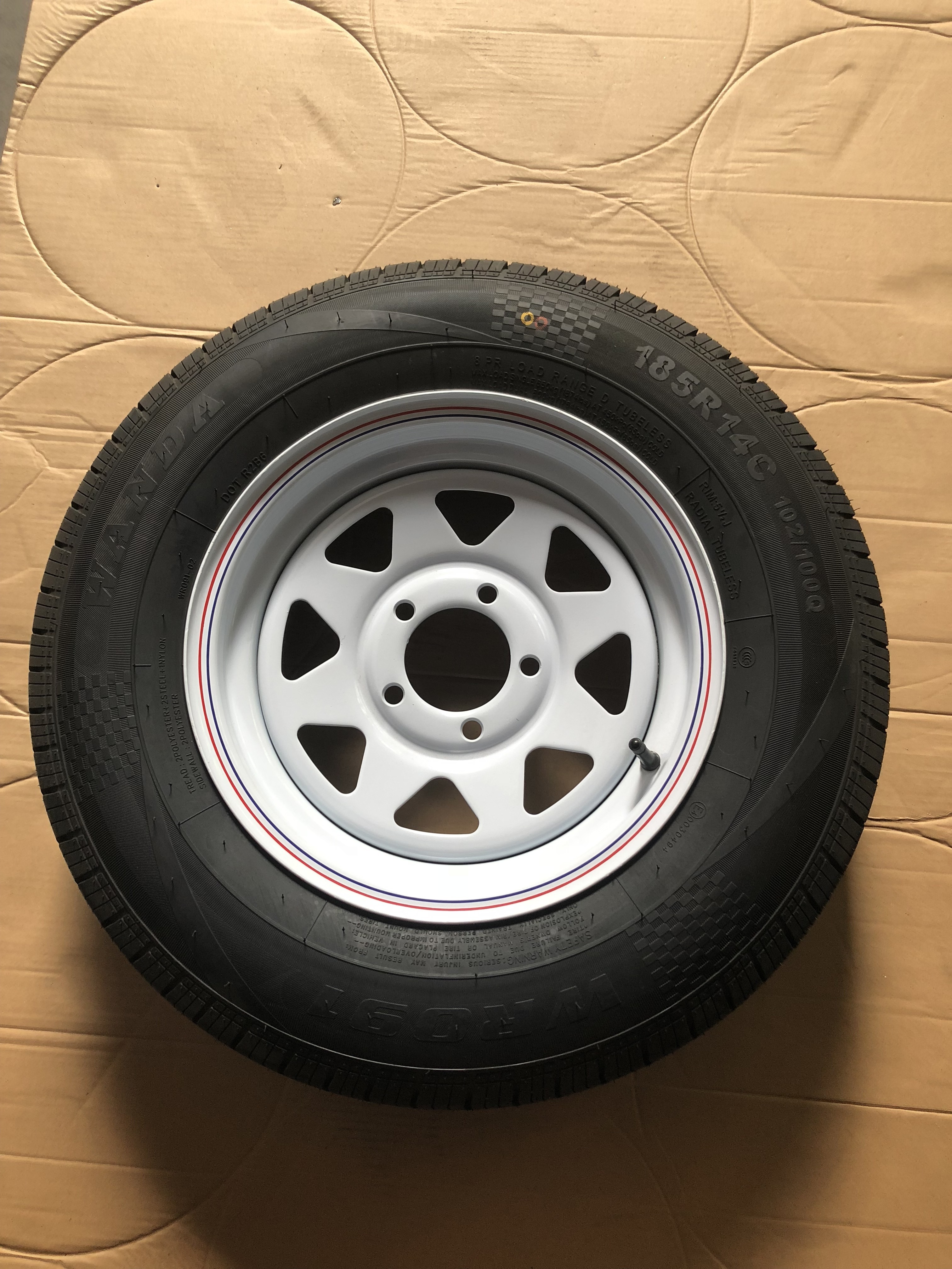 Trailer parts 185R14 Light Truck Tire fitted with 14 inch wheel rim used for cage trailer/box trailer