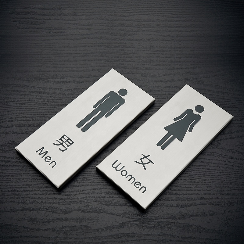 Men and women toilet brushed stainless steel signs