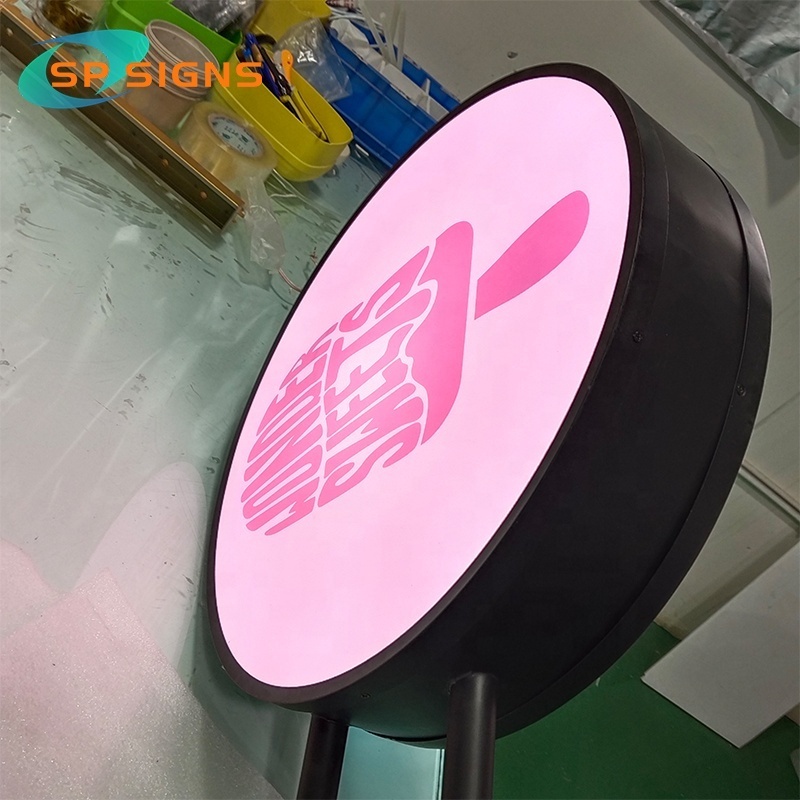 SP custom acrylic led signs board outdoor sandwich board advertising 2 sides round Light Box Sign for business, bar,store signs