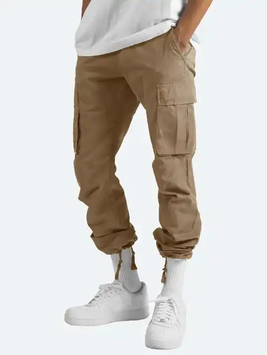 Adjustable Cuff Hip Hop Style Cargo Pants Dark Color Waterproof Big Pockets Elastic Waist Cargo Pants