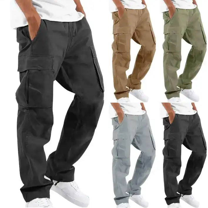 Adjustable Cuff Hip Hop Style Cargo Pants Dark Color Waterproof Big Pockets Elastic Waist Cargo Pants