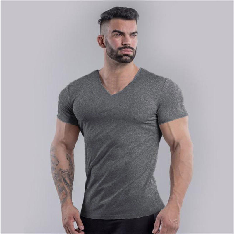 Custom t shirt short sleeve 95 polyester 5 spandex heart-shaped collar t-shirts Slim fit v neck t shirt