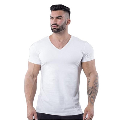 Custom t shirt short sleeve 95 polyester 5 spandex heart-shaped collar t-shirts Slim fit v neck t shirt