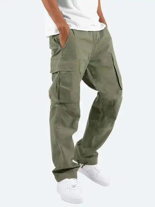 Adjustable Cuff Hip Hop Style Cargo Pants Dark Color Waterproof Big Pockets Elastic Waist Cargo Pants