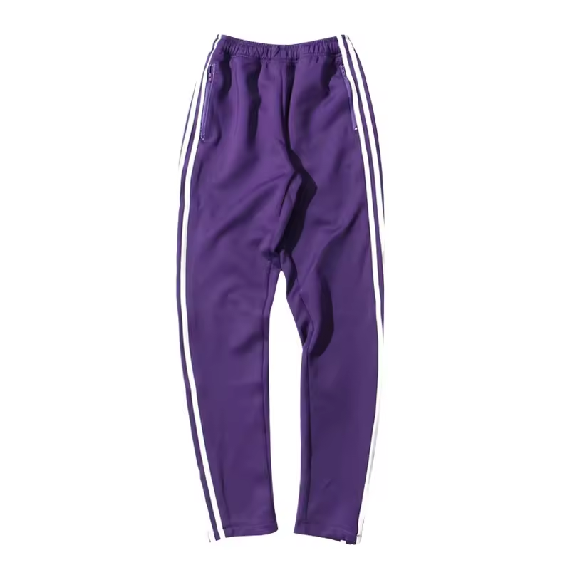 Wholesale High Street Custom French Terry Men Nylon Track Pants Elastic Waist Stripe Pants Side Ribbon pants