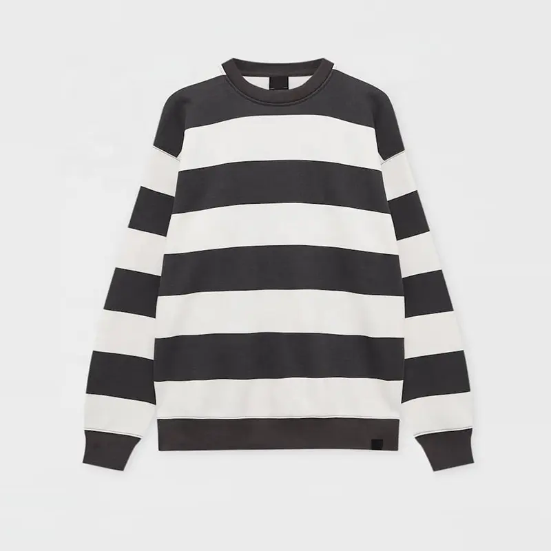 New design White and Black Striped Men's Sweatshirt Custom Logo Crew Neck  Hoodie Heavy Weight Long Sleeves Sweatshirt